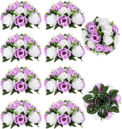 Miniatura 22 de BLOSMON Bolas de flores, centros de mesa de rosas de boda: 2 piezas de flores falsas carmesí decoración de bolas de besos Arreglos florales