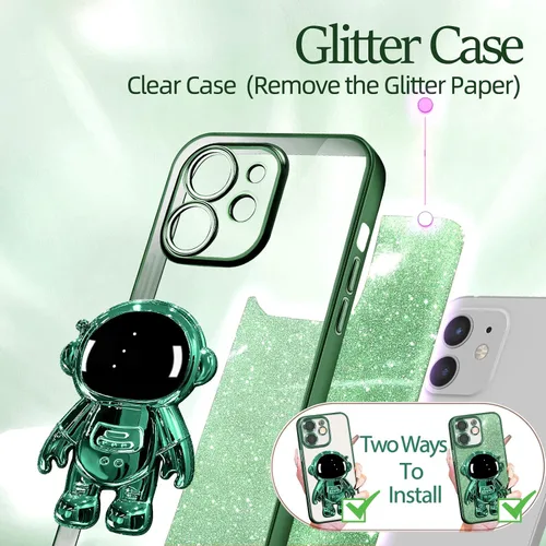 Miniatura 95 de Buleens Funda para iPhone 11 Pro Max Astronauta, Fundas Transparentes para iPhone 11 ProMax con Papel con Purpurina y Soporte de Astronauta, Mujeres