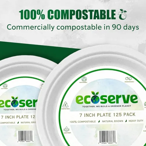 Miniatura 3 de Platos de papel desechables ecológicos biodegradables (blanco, 7)