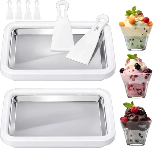 2 juegos de rodillos de helado instantáneos DIY en casa, máquina de helados enrollados caseros bandeja de yogur congelado para reuniones familiares,