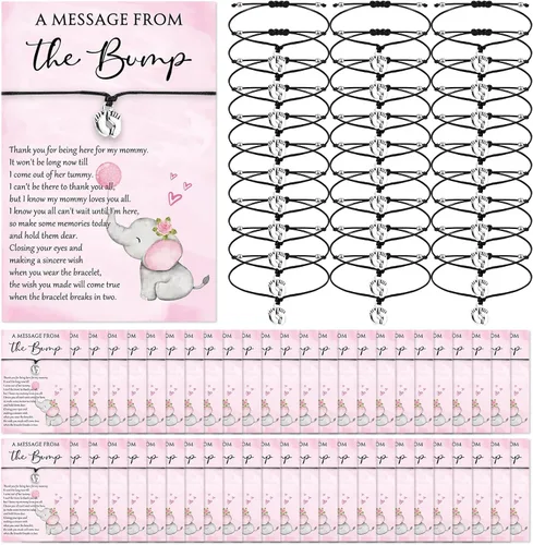 Miniatura 16 de Thyle 25 Juego de Pulseras Ajustables para Baby Shower con Mensaje de la Tarjeta de la Pancita, Huellas, Encanto para Invitados, Pulseras de Baby