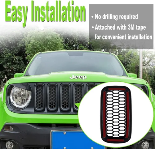 Miniatura 5 de YMT - 7 piezas de rejilla frontal de malla negra para Jeep Renegade 2015 2016 2017 2018