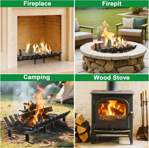 Miniatura 7 de AMAGABELI GARDEN & HOME Rejilla para chimenea de 24 pulgadas de hierro fundido forjado resistente con 8 patas, anti-hundimiento, soporte para leña