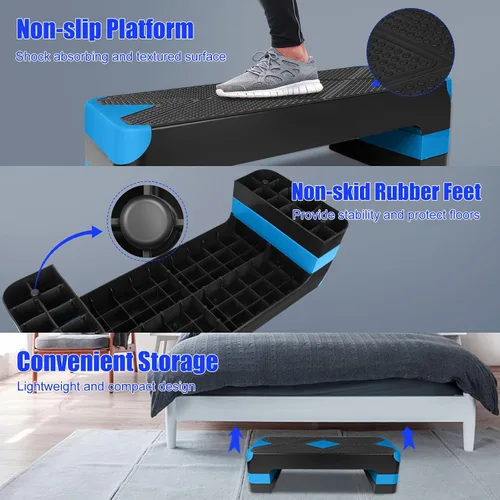Miniatura 5 de Escalón aeróbico ajustable para entrenamiento en fitness y ejercicio, plataforma de entrenamiento de 3 ajustes, altura ajustable de 4 a 6 a 8