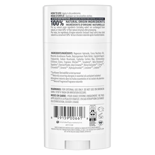 Miniatura 2 de Schmidt's Desodorante sin aluminio vegano con carbón y magnesio con protección contra el olor de 24 horas, para mujeres y hombres, ingredientes