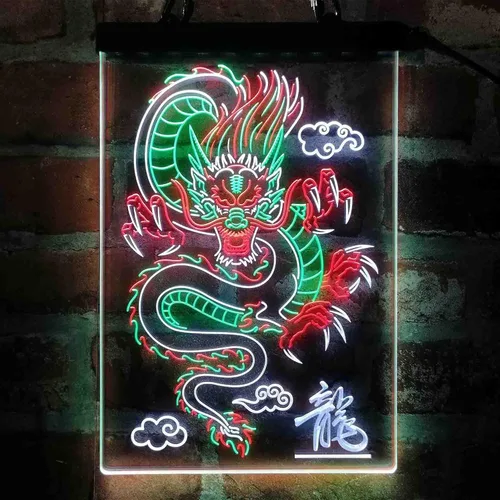Miniatura 12 de ADVPRO Dragón chino en la nube palabra tricolor LED neón signo verde y rojo y amarillo 7.9 x 12.6 pulgadas st9s23-i3225-gry