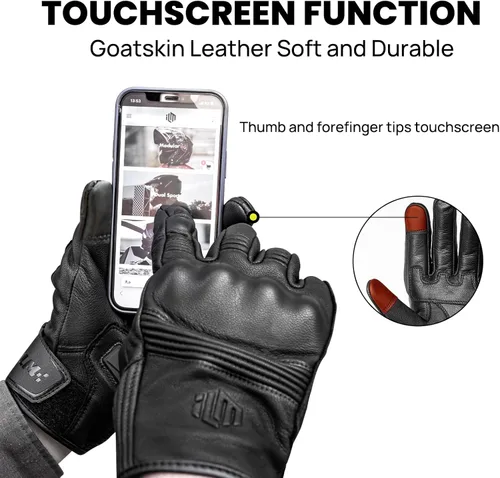Miniatura 3 de ILM - Guantes de piel de cabra para motocicleta, moto, deportes motorizados, con función para pantalla táctil, para hombre y mujer, modelo DN01