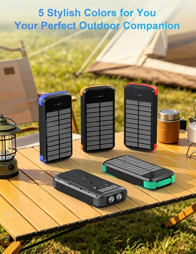 Miniatura 14 de Cargador Solar Power Bank, PD 20W Carga Rápida Batería Externa, 40000mAh Cargador de Teléfono Portátil con 4 Cables Integrados con Linternas