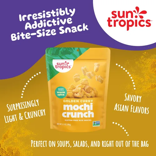 Miniatura 3 de Sun Tropics Mochi Snack Bites, sabor a curry dorado, 3.5 onzas (paquete de 6) Bocaditos crujientes de Mochi crujientes, pepitas de arroz