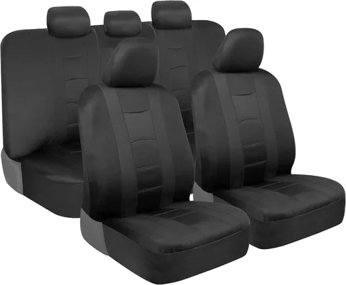 BDK CarXS Fundas de asiento para automóviles, color negro de dos tonos con funda de asiento trasero a juego, hechas para adaptarse a la mayoría de