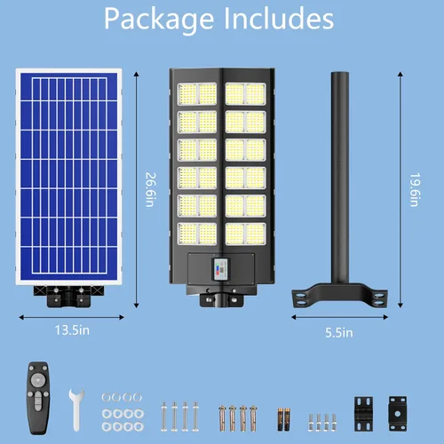 Miniatura 8 de Paquete de 1 luz solar de calle – 9000 W luces de calle al aire libre 260000LM del atardecer al amanecer luz de estacionamiento de energía solar
