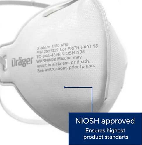 Miniatura 3 de Dräger Máscara respiradora X-plore 1750 C N95 fabricada en los Estados Unidos 20 respiradores aprobados por NIOSH, ajuste universal