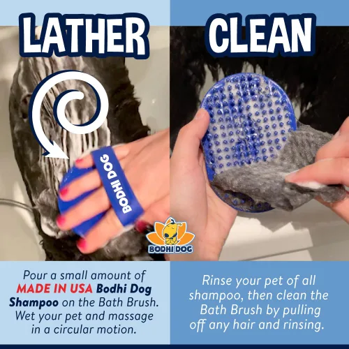 Miniatura 2 de Bodhi Dog - Cepillo de mascotas relajante para masajear con el champú, peine de cerdas de goma para perros y gatos Azul