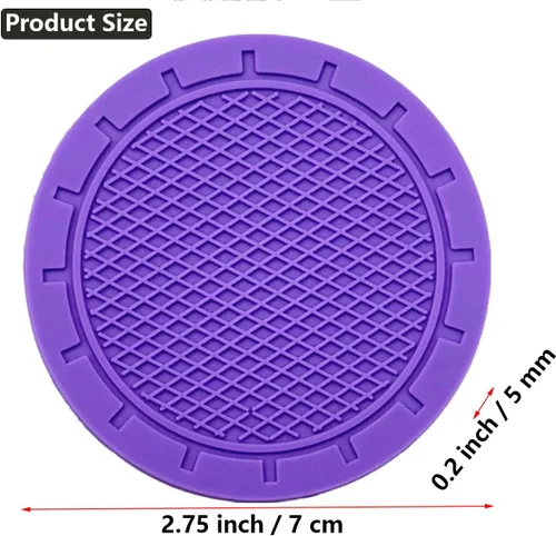 Miniatura 7 de Posavasos insertables para portavasos de automóvil, paquete de 4, diámetro de 2.75 pulgadas, PVC antideslizante, inserto universal, duradero, Púrpura