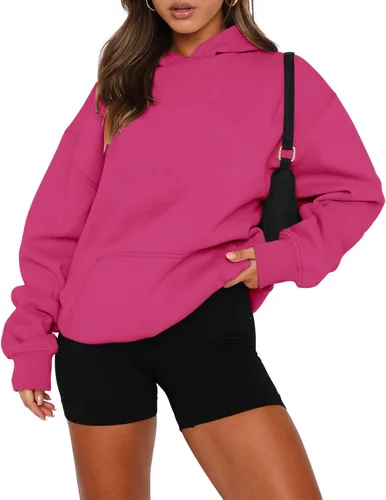 Miniatura 30 de onlypuff Sudadera casual con capucha para mujer, de manga larga, con bolsillo de canguro, hombro caído