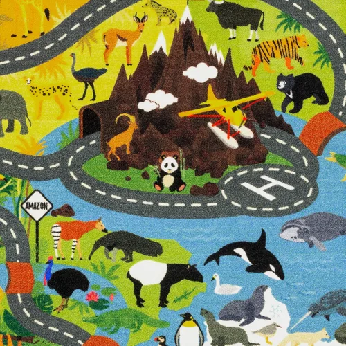 Miniatura 3 de KC Cubs 8x10 Alfombra de Carretera con Animales Safari para Coches de Juguete – Alfombra de Juego Educativa para Niños, Pequeños, Guardería, Aula