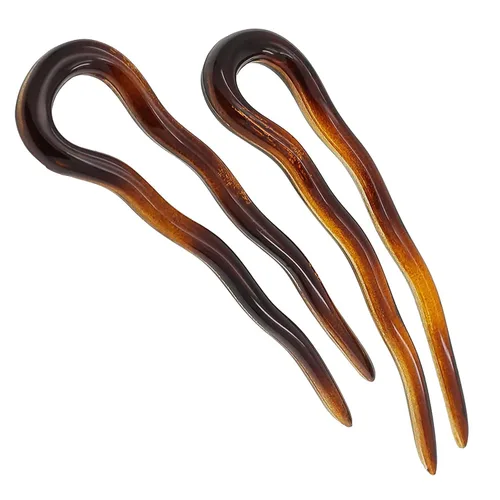 Camila Paris AD823 - Tenedor de pelo tipo barra francesa, 2 pequeños ondulados en forma de U para moño en espiral, caparazón de tortuga, accesorios