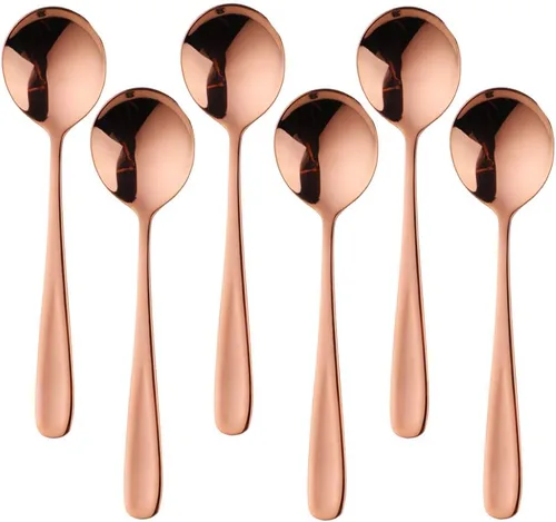 Miniatura 13 de Buyer Star Juegos de cucharas de caldo, cucharas de sopa redondas de 7 pulgadas, cucharas de cena de mesa con acabado de acero inoxidable Plateado