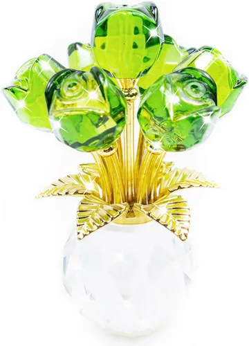 Miniatura 20 de Figura de flor de rosa de cristal con jarrón redondo, flores de cristal, flores de vidrio con tallos, figura de cristal de rosa de cristal, regalos