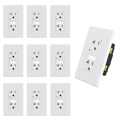 Miniatura 12 de AIDA Toma de corriente GFCI de 20 amperios, toma eléctrica de luz nocturna de autocomprobación, receptáculo resistente a manipulaciones con Blanco
