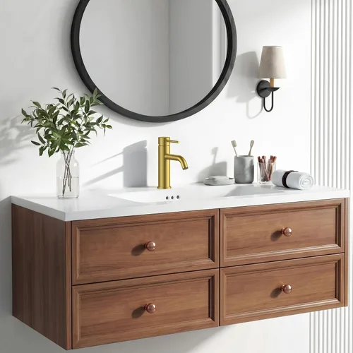 Miniatura 8 de FORIOUS - Grifo de baño dorado de 1 agujero, grifo de lavabo de acero inoxidable con desagüe emergente de metal y manguera de suministro, adecuado