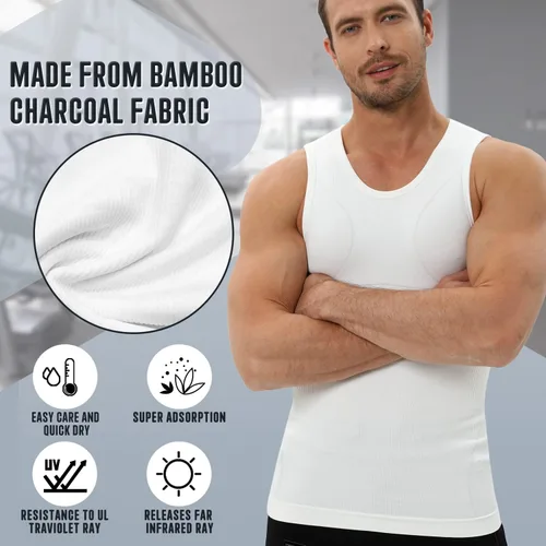 Miniatura 4 de PODFAN Camisa de compresión para hombre de ginecomastia, camiseta sin mangas adelgazante, chaleco moldeador de cuerpo para hombre, camisetas