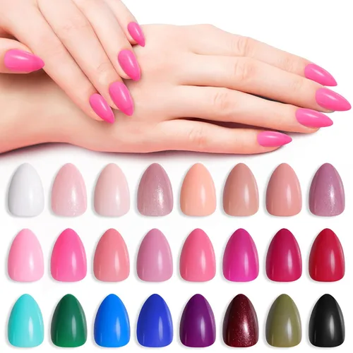 Miniatura 11 de 576 uñas postizas con forma de ballet de ataúd, uñas postizas acrílicas de cobertura completa, 24 colores con pegamento de uñas de 0.24 onzas