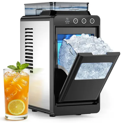 COWSAR Máquina de hielo portátil con tanque de agua externo, 8 cubos en 6 minutos, 26 libras/24 horas, máquinas de hielo comerciales compactas