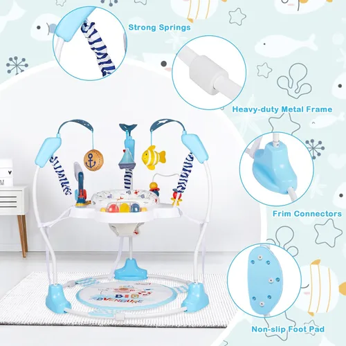 Miniatura 9 de Centro de Actividad para Bebés, Saltarines y Rebotadores Infantiles con Música, Luces, Juguetes para Bebés, Asiento Giratório de 360°, 3 Alturas