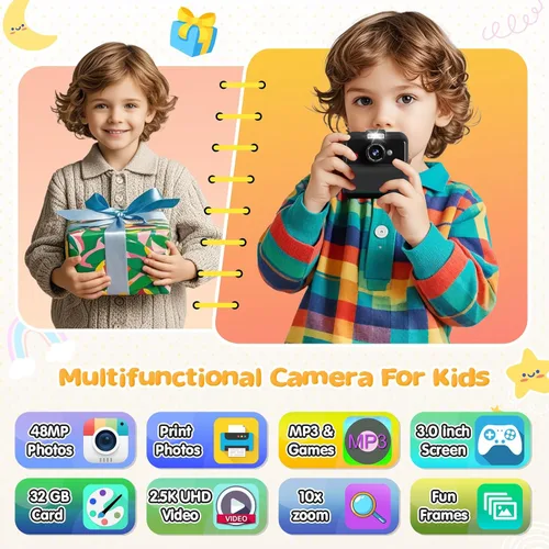 Miniatura 2 de Cámara de impresión instantánea para niños, cámara de impresión instantánea UHD de 48MP/2.5K, regalos de cumpleaños de Navidad para niñas y niños