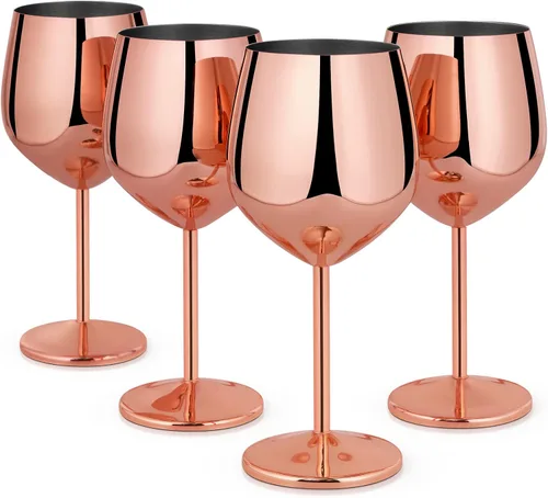 Miniatura 25 de Lifecapido Juego de 6 copas de vino de acero inoxidable, copas de vino coloridas de acero inoxidable de 18 onzas, copas de vino de metal con tallo