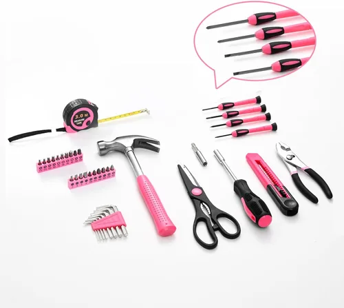 Miniatura 2 de Kit de herramientas para el hogar de 39 piezas multiusos color rosa para mujeres, juego de herramientas pequeño con caja de herramientas, ideal