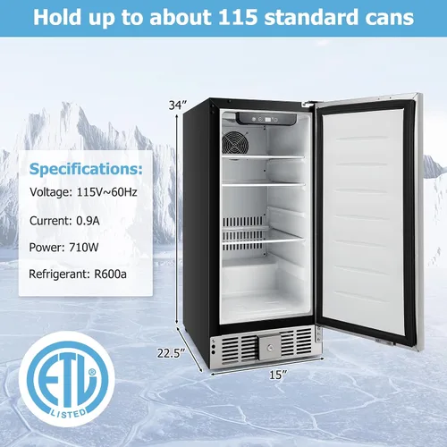 Miniatura 2 de COSTWAY Refrigerador de bebidas de 15 pulgadas, refrigerador de bebidas debajo de la encimera con puerta de acero inoxidable y estantes extraíbles