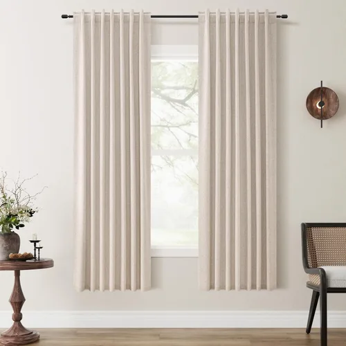 Miniatura 10 de Hokibero Cortinas de lino 100% opacas de 102 pulgadas de largo, juego de 2 paneles para oscurecer la habitación, lino térmico texturizado