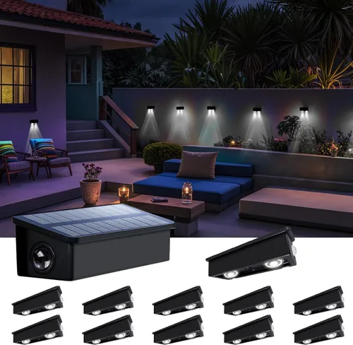 Miniatura 12 de Luces de Valla Solares Impermeables para Exteriores de 3 Lados LED para Pared y Paisajismo para Patio, Terraza, Patio, Barandilla, Garaje, Piscina