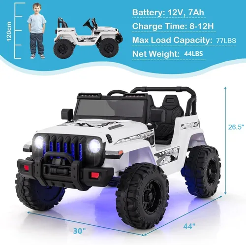 Miniatura 7 de INFANS Camión de paseo para niños con control remoto de 2.4 G, autos eléctricos con batería de 12 V para niños con 3 velocidades, pantalla de Blanco