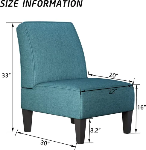 Miniatura 2 de Silla decorativa tapizada sin brazos para sala de estar, juego de 2 sillas deslizantes para dormitorio, tela de lino azul