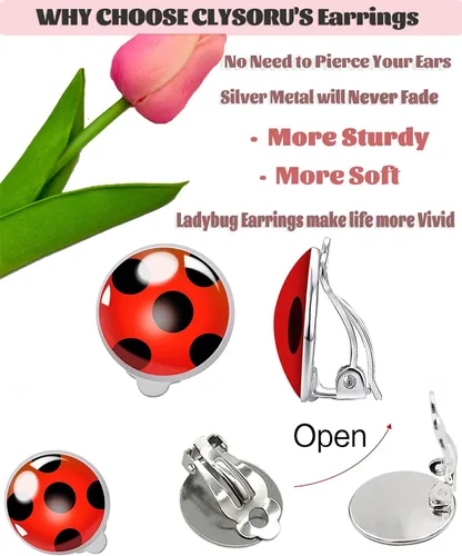 Miniatura 3 de Red Ladybird Earring Studs Black Spots Silver Bug Earrings for Halloween Christmas Birthday Cosplay