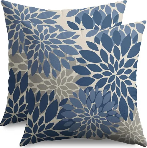 Miniatura 57 de Fundas de Almohada Azul Aguamarina 16X16 Pulgadas Juego de 2, Flores de Dalia Primavera Verano Floral Crema Fundas de Almohada Decorativas
