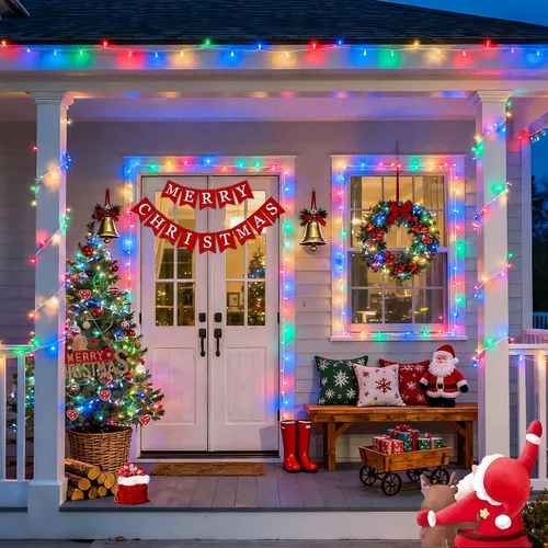 Miniatura 4 de JMEXSUSS Luces de Navidad multicolor que funcionan con pilas con 8 modos de control remoto, impermeables, 33 pies, 100 luces LED de Navidad