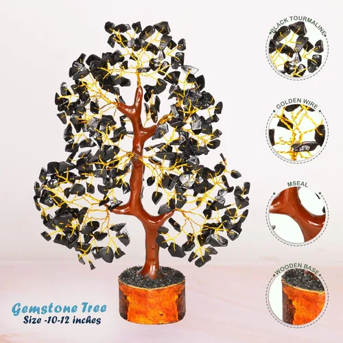 Miniatura 2 de YATHABI Escultura de gema de turmalina negra, árbol de cristal, decoración de Feng Shui, árbol de dinero de buena suerte