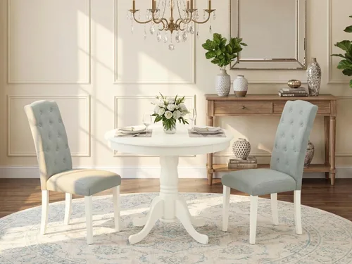 Miniatura 2 de East West Furniture ANCE3-LWH-15 - Juego de mesa de comedor moderno de 3 piezas que contiene una mesa de cocina redonda con pedestal y 2 sillas