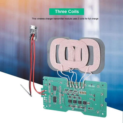 Miniatura 2 de Cargador inalámbrico estándar, módulo transmisor de 3 bobinas, carga de alta eficiencia con protección múltiple para teléfonos compatibles