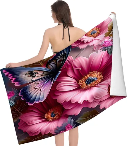 Miniatura 10 de Toalla de playa y piscina, toalla de playa grande suave y absorbente para natación, deportes, playa, gimnasio, 32 x 52 pulgadas