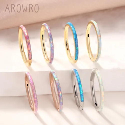 Miniatura 5 de AROWRO Anillos de nariz con ópalo con bisagras de ópalo para mujer, de acero quirúrgico, septum, 16G, 18G, 20G, hélice, daith, piercing de caracola