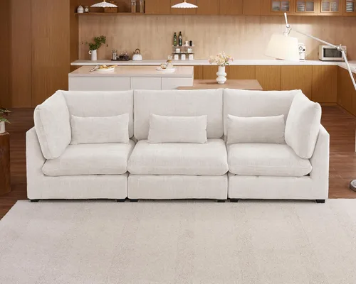 Miniatura 23 de Sofá Modular de Gran Tamaño, Sofá Seccional de Chenilla Nube Extra Profundo con Chaise Otomana, Sofá Esponjoso de Chenilla de 4 Plazas para Sala