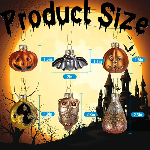 Miniatura 2 de Deloky 6 adornos colgantes de vidrio soplado de Halloween, decoración de Halloween, decoración de árbol de vidrio, adornos de Halloween, murciélago