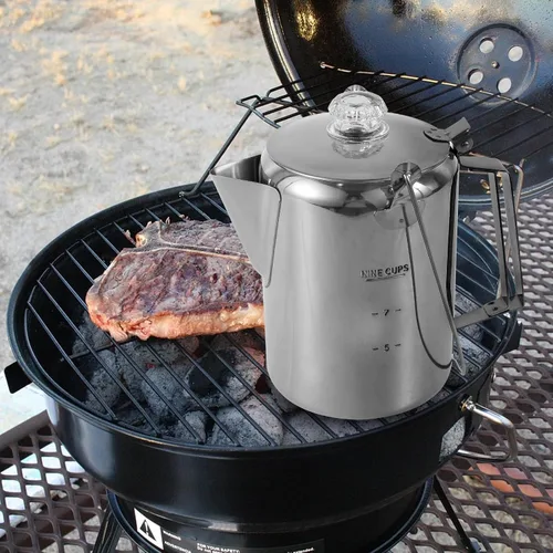 Miniatura 7 de Cafetera de camping – Percolador de estufa con perilla de vidrio superior transparente – Cafetera de camping para viajes de preparación rápida