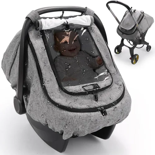 TinlyFinly Funda impermeable para asiento de coche para bebé, funda de lluvia para asiento de coche de 2 capas con ventana transparente y parasol y
