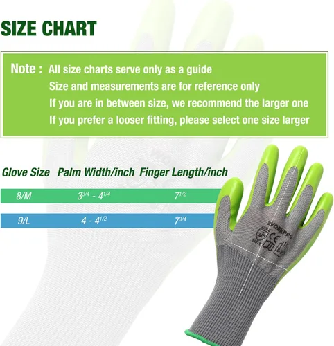 Miniatura 2 de WORKPRO 6 pares de guantes de jardín, guantes de trabajo con revestimiento de palma de látex ecológico, guantes de jardinería, guantes de trabajo